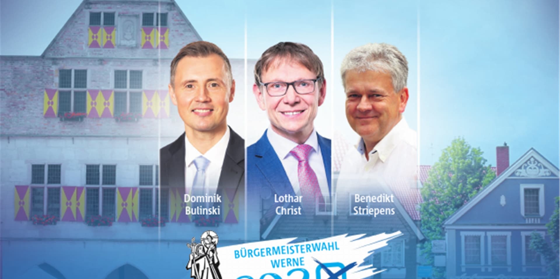 Dominik Bulinski (CDU), Lothar Christ (parteilos) und Benedikt Striepens (Grüne) kandidieren 2020 für das Amt des Bürgermeisters in Werne.