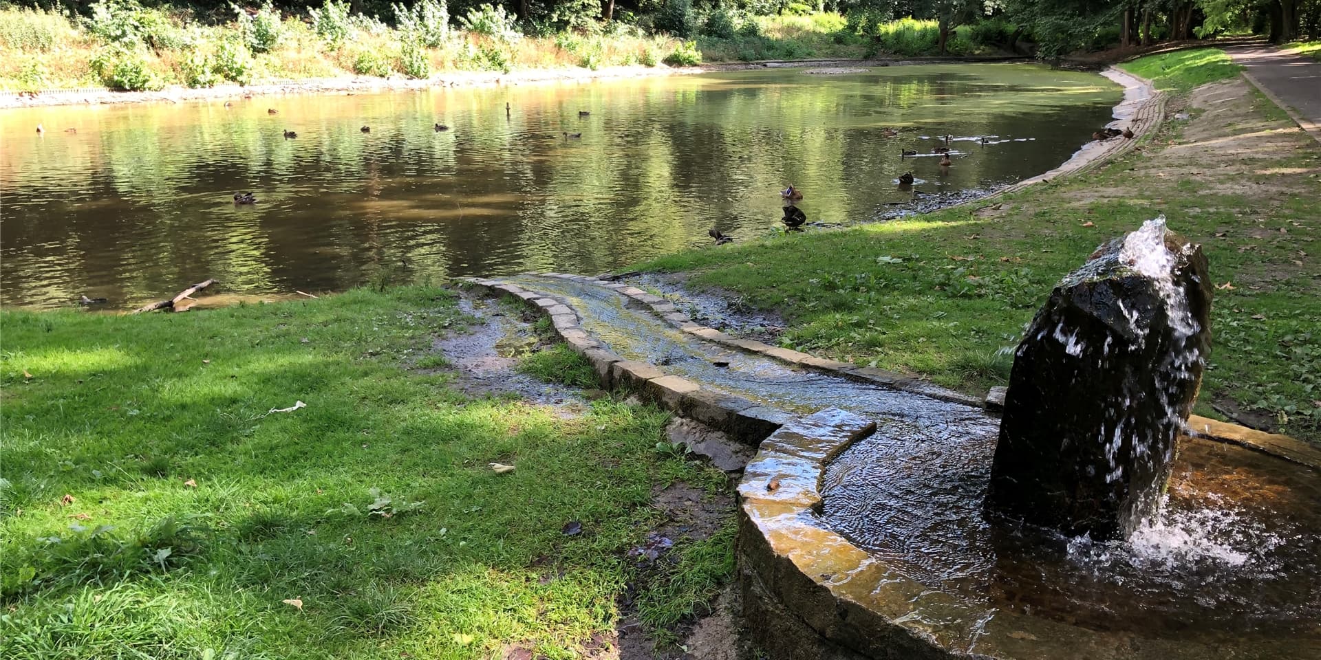 Der Neubau des ersten Teichs im Bornekamp soll Mitte Oktober beginnen. Der Bachlauf wird um den Teich herum gelegt. Der Quellstein wandert ans andere Ende des Teichs.