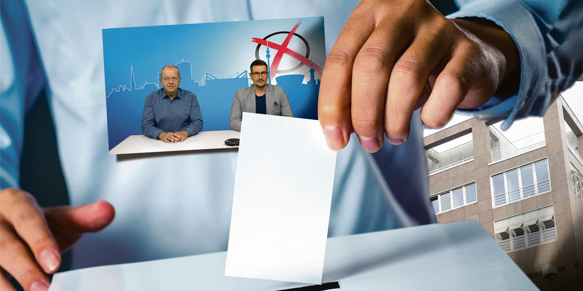 Ulrich Breulmann und Christian Gerstenberger (v.l.) führen durch die Live-Sendung zum Wahlabend.