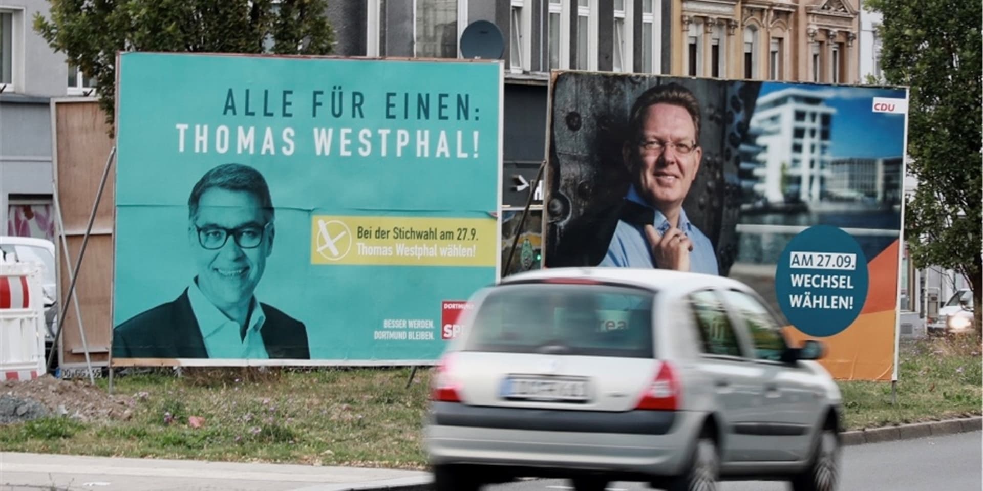 Die OB-Kandidaten und ihre Plakate vor der Stichwahl in Dortmund