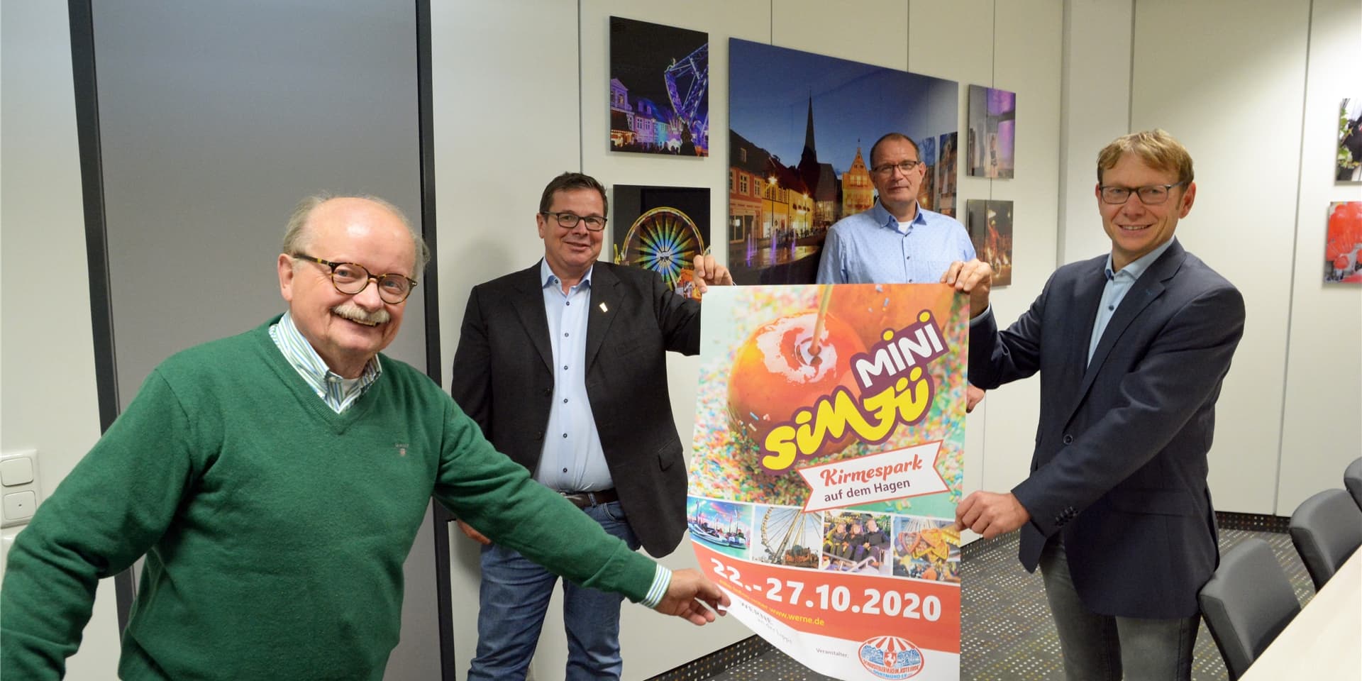 An die Stelle der Sim-Jü-Kirmes tritt 2020 eine Alternative. Rainer Schulz (v.l.), Patrick Arens, Frank Gründken und Lothar Christ gaben am Dienstag (29.9.) erste Details bekannt.