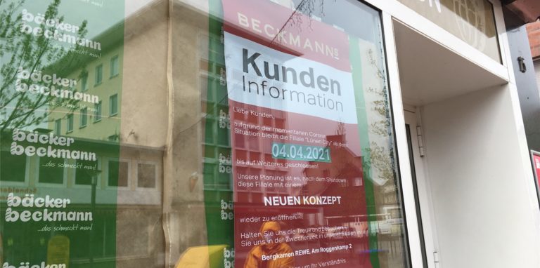 Ein Wiedereröffnungstermin für das Ladenlokal von Bäcker Beckmann an der Münsterstraße steht aktuell noch nicht fest.