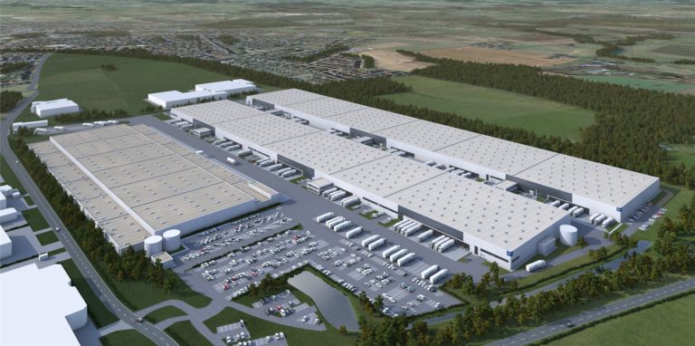 Visualisierung des neuen Logistikzentrums im Wahrbrink in Werne: In einen Teil zieht bald das Logistikunternehmen Hellmann ein, um für den Kunden Wilo ein Zentrallager aufzubauen.
