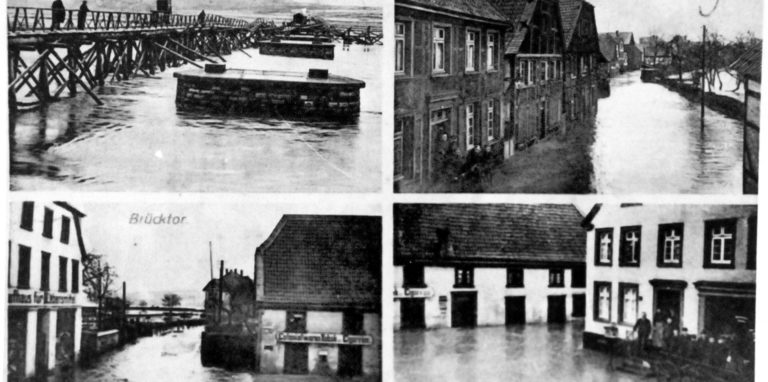 Vom Februarhochwasser 1909, das die neugebaute Eisenbahnbrücke über die Ruhr zerstört hatte, wurden sogar Ansichtskarten gedruckt.