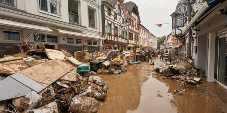 Eine Straße in Bad Neuenahr-Ahrweiler Mitte Juli nach der verheerenden Hochwassernacht. Foto: Thomas Frey/dpa
