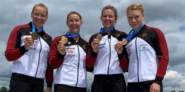 Im Mai konnte der Kajak-Vierer mit (v.l.) Tina Dietze, Sabrina Hering-Pradler, Jule Hake und Melanie Gebhardt bereits einen Weltcup-Sieg feiern.