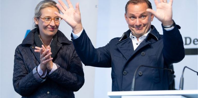 Alice Weidel und Tino Chrupalla, AfD-Spitzenkandidaten für die Bundestagswahl.