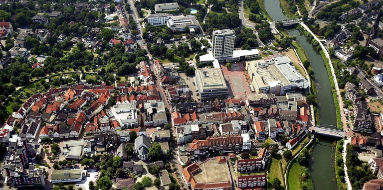 Das Archivbild zeigt die Lüner Innenstadt aus der Vogelperspektive