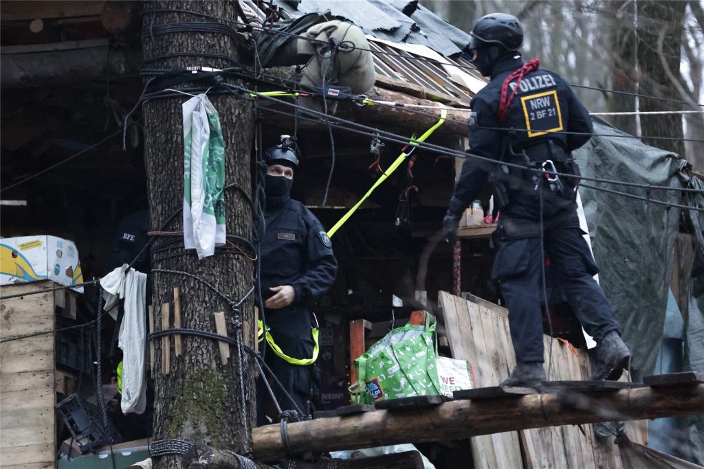 Die Polizei räumt ein Waldstück.