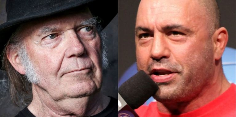 Rockstar Neil Young (l) hat Spotify wegen des Podcasts von Joe Rogan verlassen.