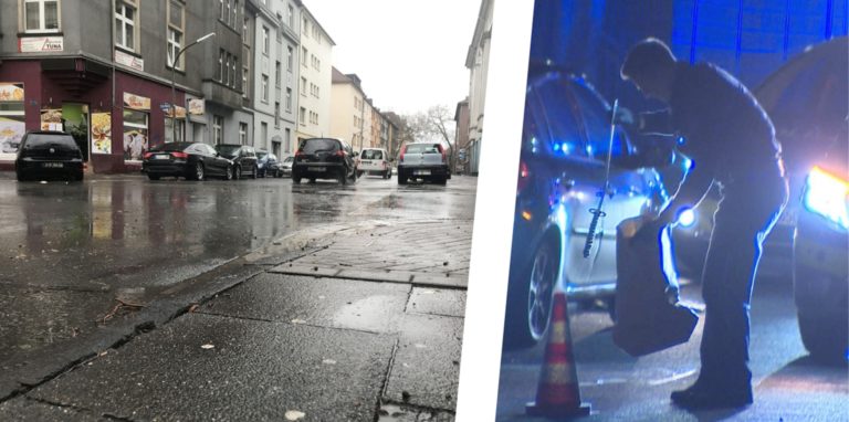 Am Tag nach der Tat ist es ruhig auf der Haydnstraße. Abends sammelten Polizisten aber Beweise der Auseinandersetzung ein, etwa diese Stichwaffe.