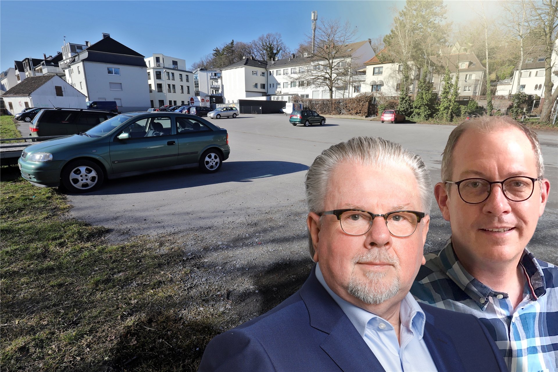 CDU-Fraktionsvorsitzender Gerd Greczka (l.) und sachkundiger Bürger Dirk Sodenkamp fordern die Stadt Fröndenberg auf, den Karl-Wildschütz-Parkplatz aufzumöbeln. Der Rat muss über den Antrag befinden.