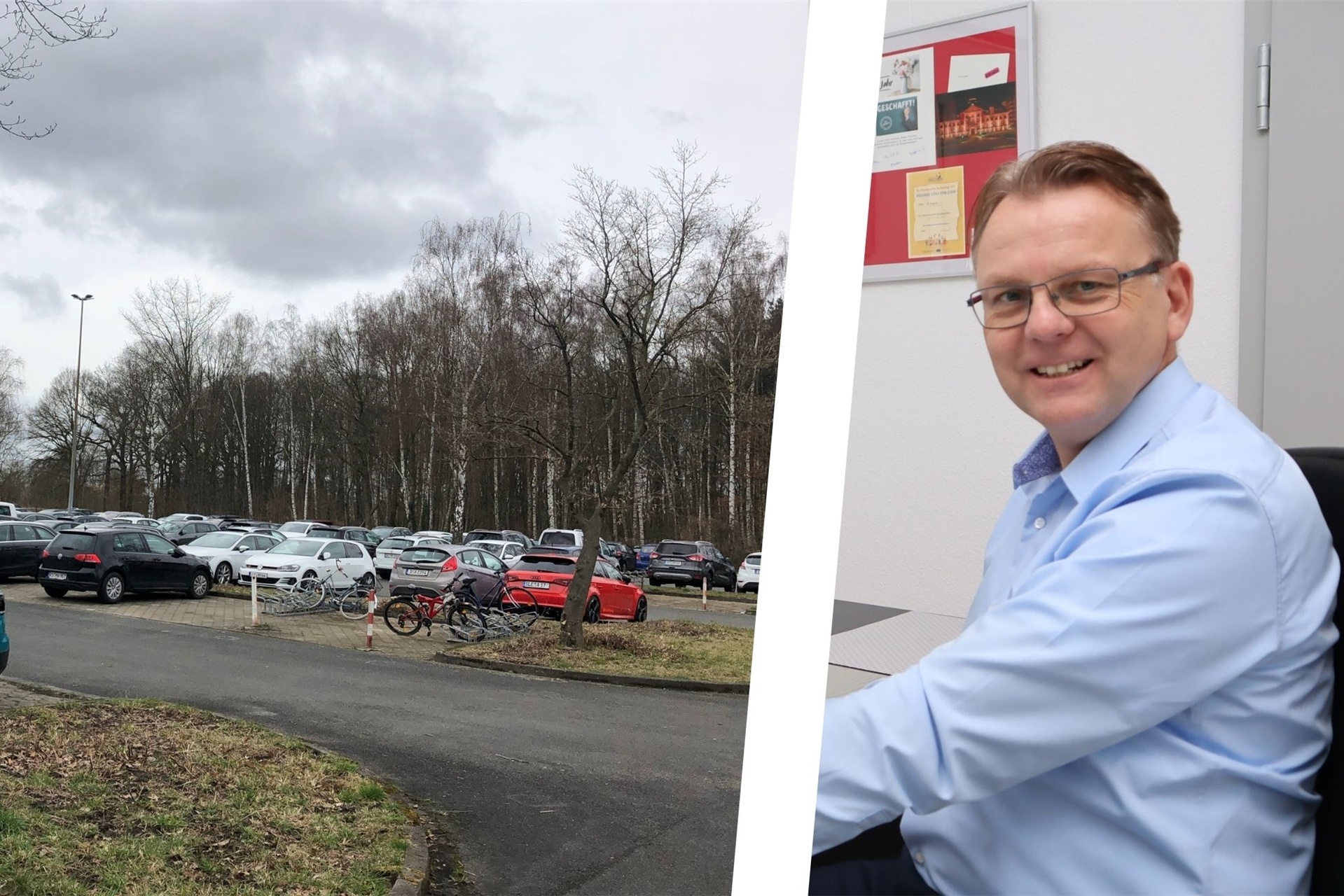 Noch stehen auf dem Parkplatz am LAFP Autos – schon bald soll dort eine Flüchtlingsunterkunft entstehen. Das hat Bürgermeister Thomas Orlowski am Donnerstagabend in einer Pressekonferenz erklärt.