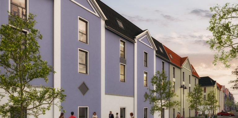 So sieht die neue Häuserzeile von der Selmer Kreisstraße betrachtet aus. Hinter dieser Wand wird sich der Netto-Markt befinden.