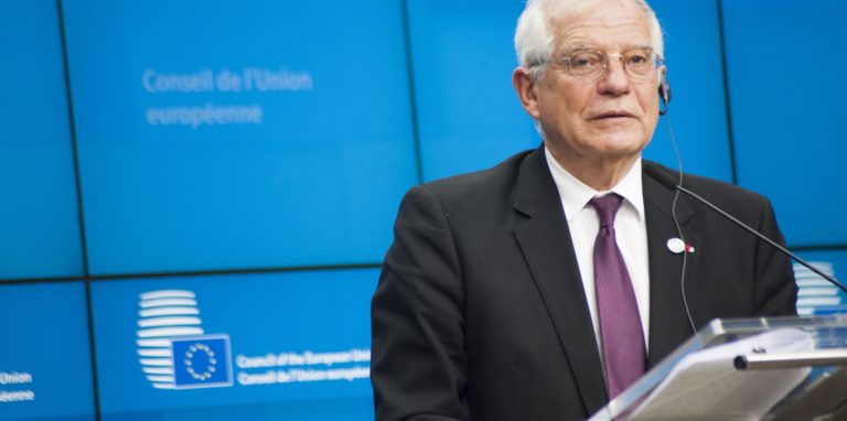 Josep Borrell, EU-Außenbeauftrager aus Spanien, spricht nach einem Treffen des Europäischen Rates für Auswärtige Angelegenheiten in Brüssel.