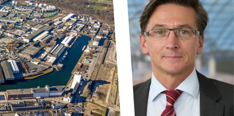 Am Übergang von der südlichen zur nördlichen Speicherstraße (Luftbild unten re.) könnte ein Parkhaus entstehen. Darauf hofft auch d-port-Geschäftsführer Jörg Jacoby.