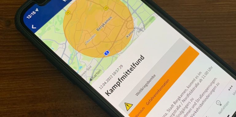 Die Nina-Warnapp zeigte am Dienstag (12. April) eine Kampfmittel-Warnung für Werne an.