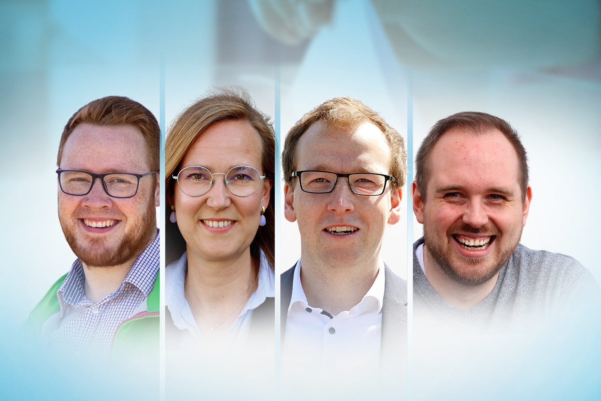 Die Kandidaten (v.l.) Maximilian Ziel (Bündnis 90/Die Grünen), Silvia Gosewinkel (SPD), Torsten Goetz (CDU) und Sebastian Knuhr (FDP) diskutieren in der Wahlarena am 2. Mai.