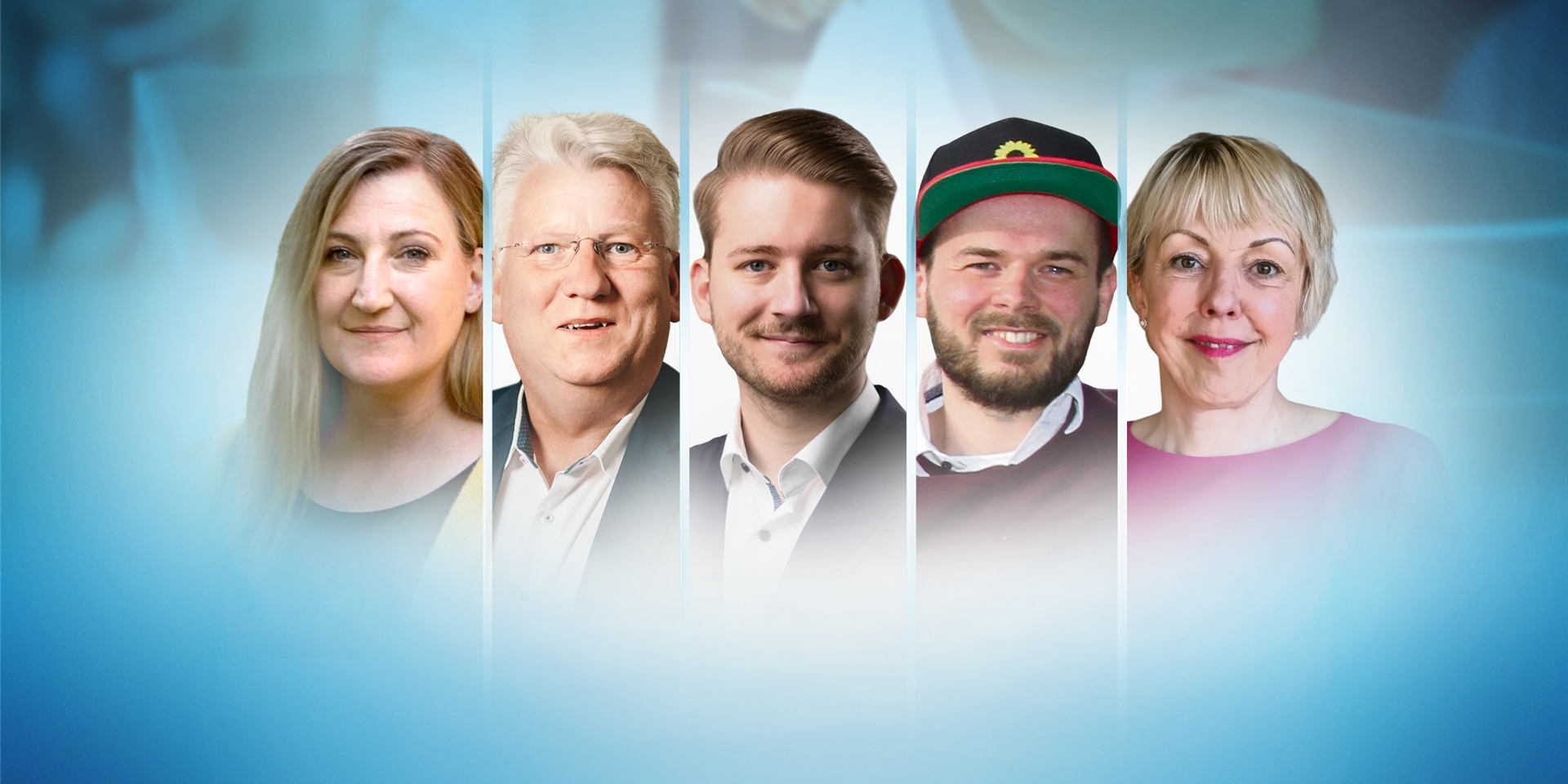 Einige Kandidatinnen und Kandidaten für den Landtag (v.l.): Anke Willnat (Die Linke), Hartmut Ganzke (SPD), Marcal Zilian (CDU), Hans Hierweck (Grüne) und Susanne Schneider (FDP).
