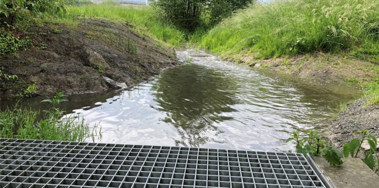 Der Natorper Bach in Holzwickede führte nach dem Regen am Freitagnachmittag deutlich mehr Wasser als in den trockenen vergangenen Wochen.