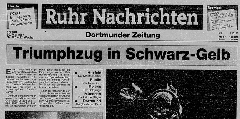 Die Titelseite der Ruhr Nachrichten vom 30. Mai 1997.