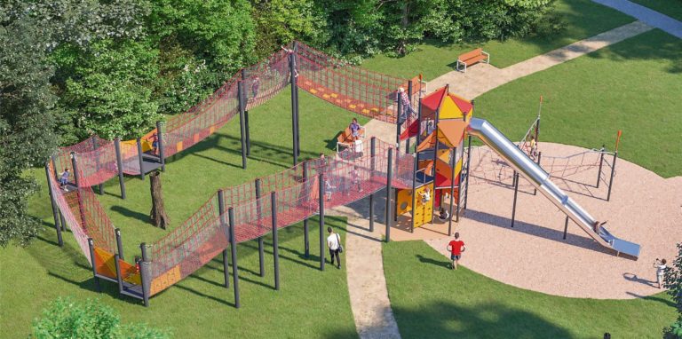 So soll der Baumwipfelpfad des Ziethenparks in Lünen-Süd aussehen. Laut Stadtsprecher Daniel Claeßen, dürfen Kinder bereits in naher Zukunft die neuen Spielgeräte erkunden.
