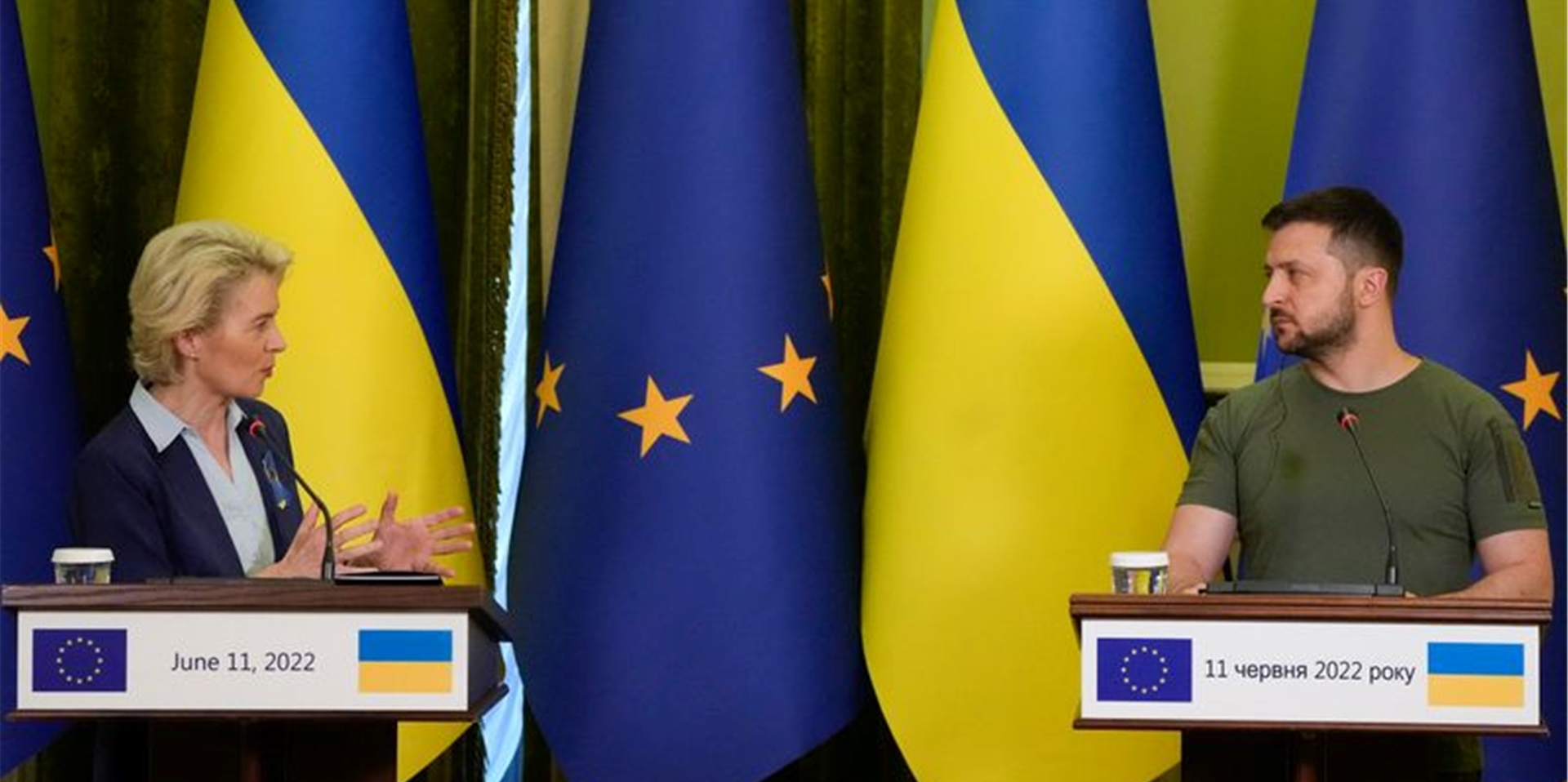 Eu-Kommissionspräsidentin Ursula von der Leyen spricht mit dem ukrainischen Präsidenten Wolodymyr Selenskyj über einen möglichen EU-Beitritt der Ukraine.