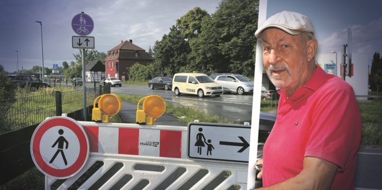 Radtouren-Führer Klaus Holzer kritisiert Schwachstellen in der Radwegeführung entlang der Unnaer Straße (B233).