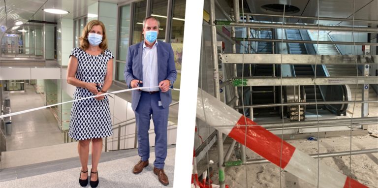 Fast zwei Jahre ist es her, dass Tiefbauamtsleiterin Sylvia Uehlendahl und DSW-Betriebsleiter Ralf Habbes den neuen Zugang zur Stadtbahnstation Hauptbahnhof eröffneten. Der Südzugang ist noch immer gesperrt.