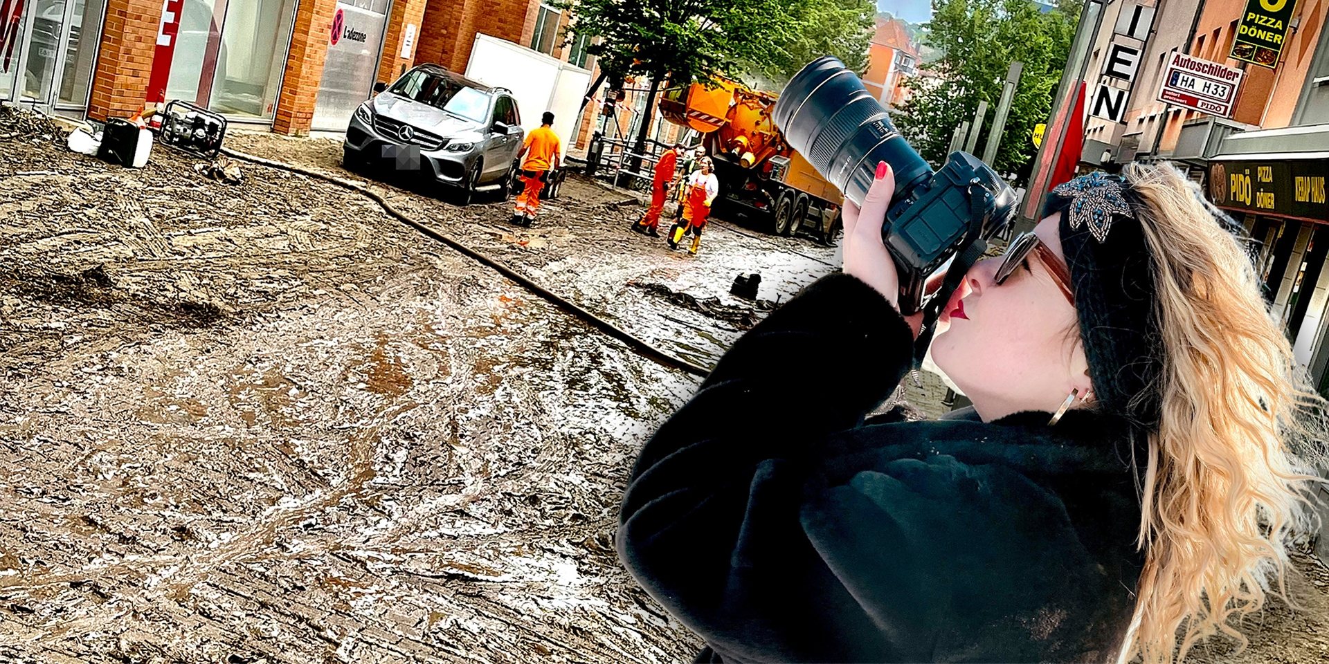 Zurück blieben Straßen voller Schlamm: Die Wasserfluten vernichteten vor einem Jahr den Arbeitsplatz der Schwerter Fotografin Henriette Kühne in der Innenstadt von Hagen.