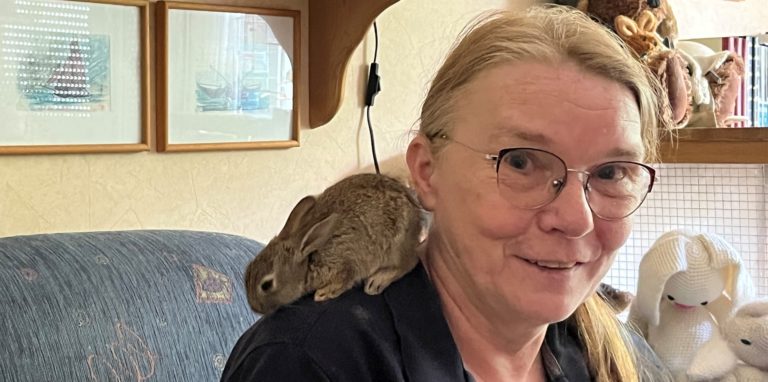 Bei Martina U. aus Lünen hat Wildkaninchen „Flocke“ sein neues Zuhause gefunden.