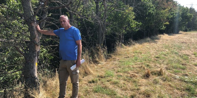 Ralf Tittel von den Stadtbetrieben Unna zeigt Bäume, die nicht besonders gesund sind, aber vor allem aus anderem Grund gefällt werden müssen: Der Bewuchs stellt ein Risiko dar für den Hochwasserschutz im Unnaer Osten.