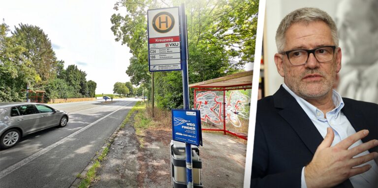 Rainer Fuhrmann von der CDU fordert einen sicheren Zuweg zur Bushaltestelle an der Westicker Straße. Die Haltestelle kann man bisher lediglich über einen Mehrzweckstreifen erreichen.