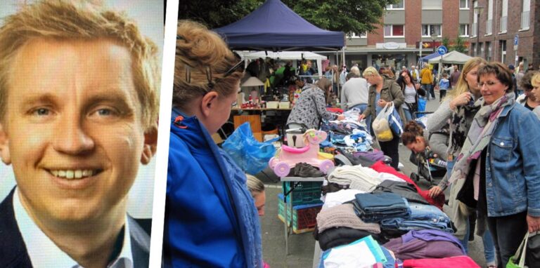 Ein Mann und eine Szene von einem Flohmarkt