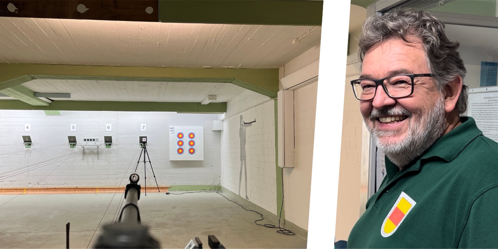 Montage aus einem Schießstand und Wolfgang Schmidt