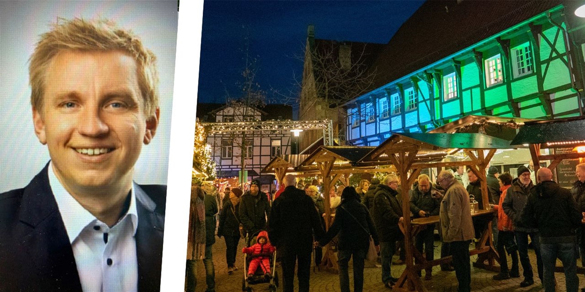 Fotomontage: Lars Werkmeister vom Werner Stadtmarketing und der Weihnachtsmarkt in Werne