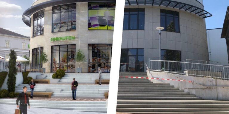 Auf den Visualisierungen von Bauherr Ten Brinke hatte die „Neue Mühle“ Bremme noch Grün, doch in der Realität fehlt es. Entsprechende Festsetzungen durch die Stadt hätten diese Abweichungen verhindern können, sind aber nicht erfolgt.