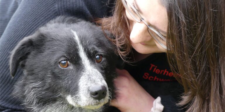 Tierschutzvereins-Vorsitzende Anna Sonntag mit dem anhänglichen Knut. Wegen gestiegener Kosten können sich viele Halter die Tierarztkosten kaum noch leisten. Auch das Schwerter Tierheim kommt an seine Grenzen.