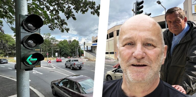 Auch Karl Dittrich von den Grünen nimmt manche Rotphasen der Ampel an der „Neuen Mühle“ als unsinnig wahr. Volker Kahlert von der Stadt versteht dies – und erklärt nun, worin der Sinn liegt.