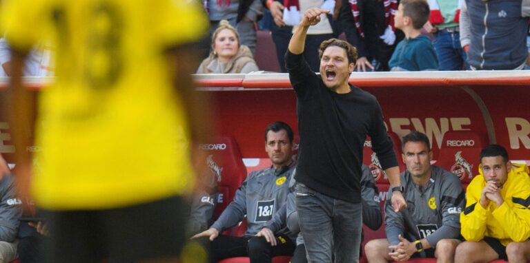 BVB-Trainer Edin Terzic gestikuliert an der Seitenlinie.