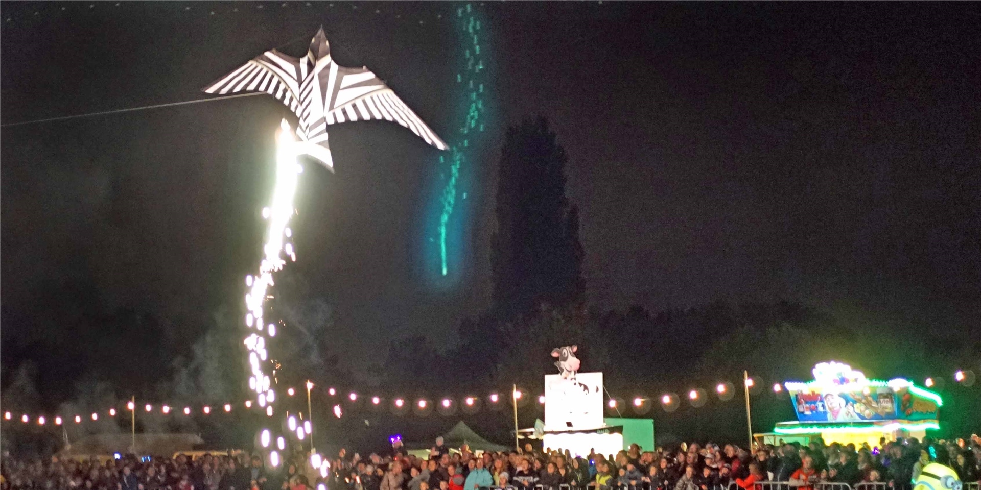 Drachen fliegt durch die Nacht.