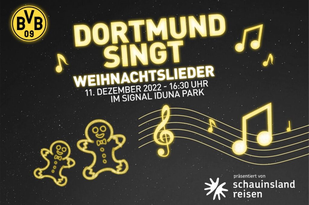 Das BVB-Weihnachtssingen findet nach der Coronapause am 11.12.2022 wieder im Signal Iduna Park in Dortmund statt. Das BVB-Weihnachtssingen findet nach der Coronapause am 11.12.2022 wieder im Signal Iduna Park in Dortmund statt.