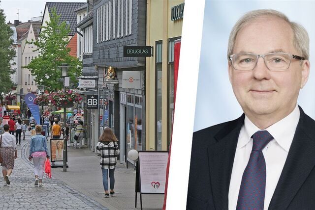 Fußgängerzone in Unna, IHK-Präsident Heinz-Herbert Dustmann: „Wenn diese Einzelfälle (Geschäftsaufgaben; Anm. d. Red.) zum Trend werden, drohen unserer Gesellschaft Wohlstandsverluste in bislang unvorstellbarem Ausmaß.“
