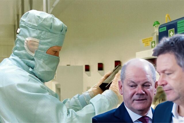 Mit dem geplanten Verkauf einer Elmos-Chipfabrik ist zurzeit Bundeswirtschaftsminister Robert Habeck (r.) und möglicherweise auch Bundeskanzler Scholz befasst.