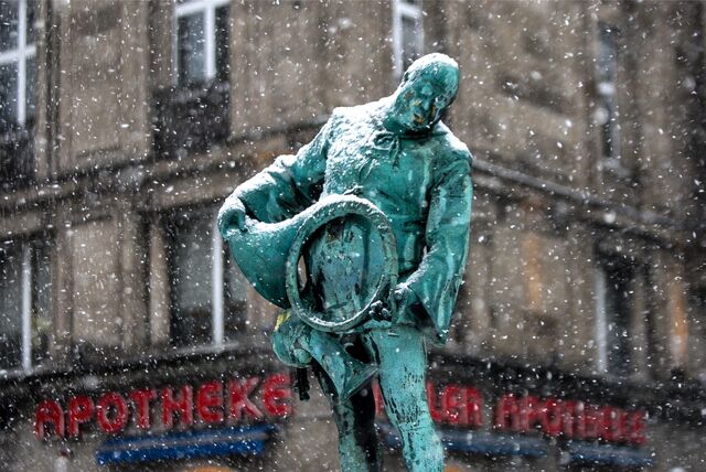 Der Alte Markt in Dortmund im Schneetreiben