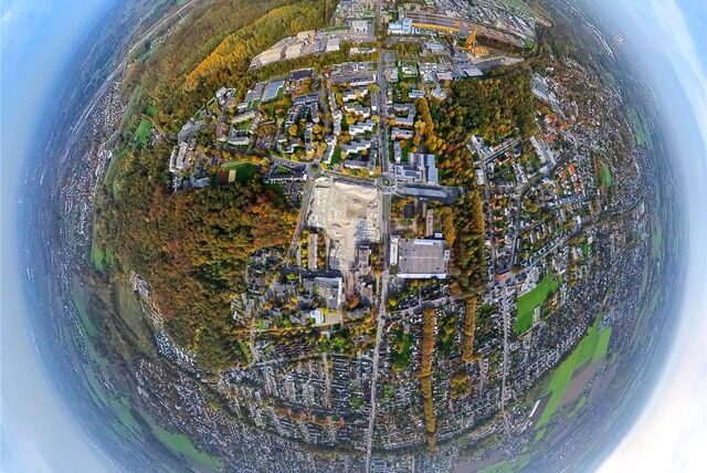 Ein Luftbild zeigt die Stadt Bergkamen, als wenn sie aus dem Weltall aufgenommen worden wäre.