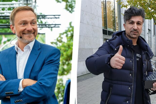 Der Dortmunder Kürsat Yildirim (r.) ist bekannt geworden durch einen Lotto-Gewinn, den er selbst bekannt gemacht hatte. Christian Lindner (FDP, l.) ist Bundes-Finanzminister. Beide treten in einer TV-Show am 11. Dezember auf.