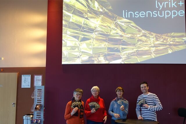 Freuen sich auf die 16. Auflage von „Lyrik auf Linsensuppe“: Gabriele Strauß, Barbara Pufhan, Daniela Blome, vom Vorbereitungsteam und Max Biela von der Cineworld Lünen.