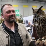 Majestätischer Uhu: In Halle 4 sind bei der Jagd & Hund 2023 mehrere Vögel zu bewundern.