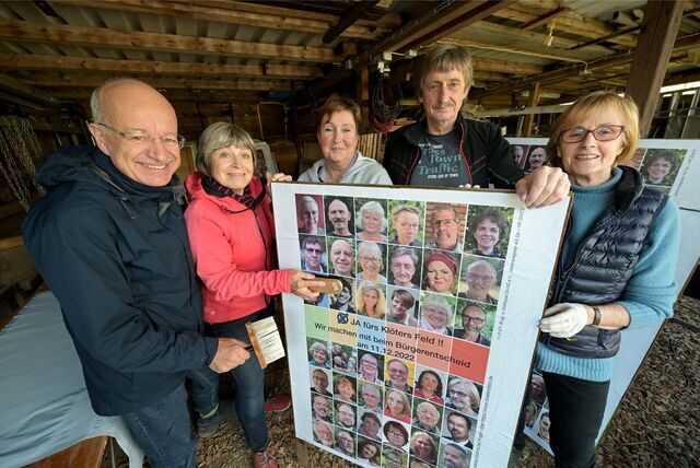 Die Initiatorinnen und Initiatoren des Bürgerentscheids (v. l.) Leo Bögershausen, Klaudia Funk-Bögershausen, Marina Lorson, Ulrich Anton und Margret Kühn.